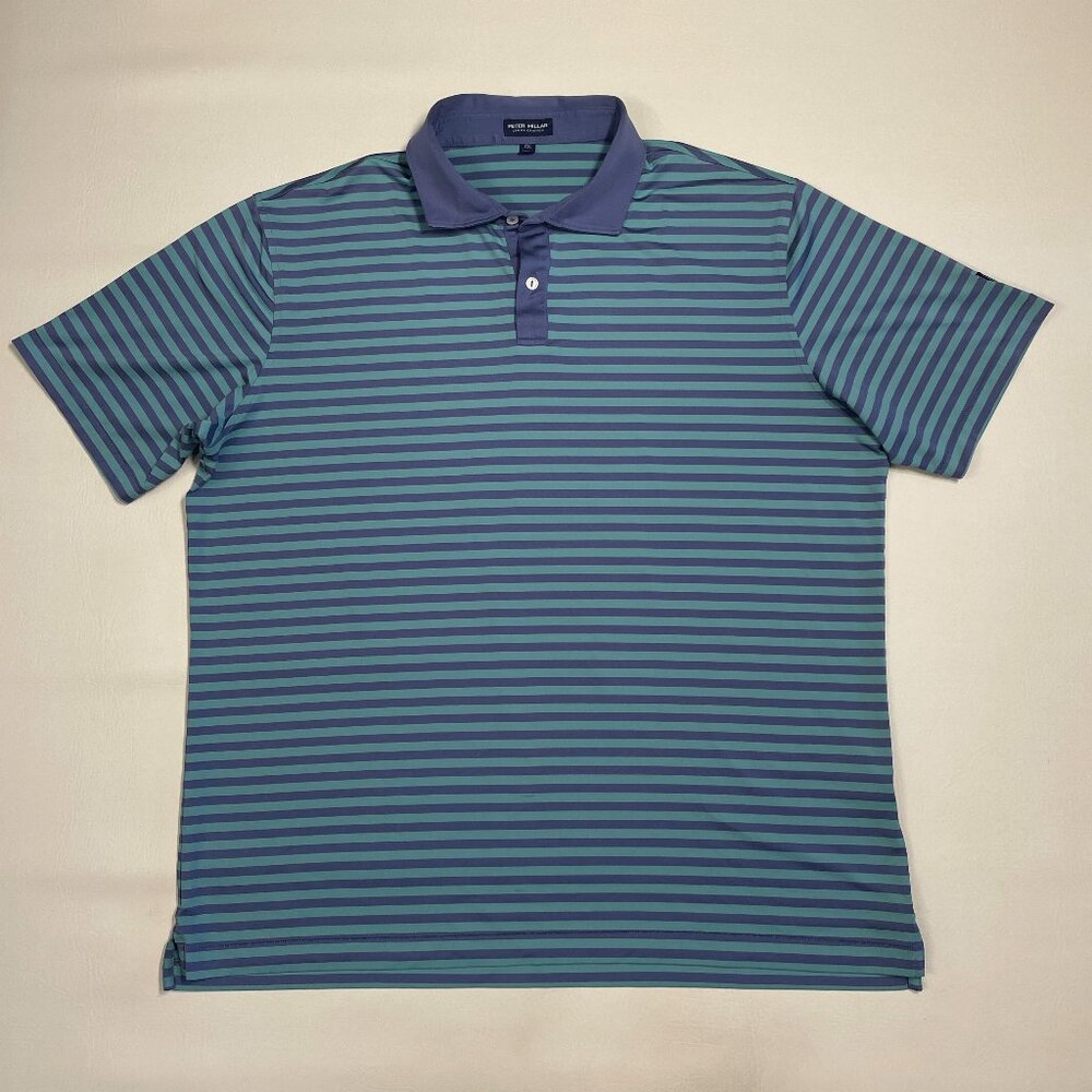 Peter Millar Polo Shirt Men XXL Golf Crown Crafted Blue Stripe 2XL Performance